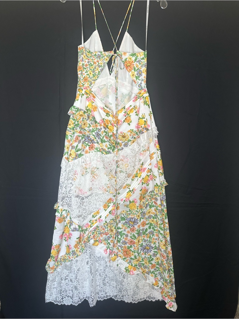 For Love & Lemons Rosalyn Marigold Floral Lace Patchwork Maxi Dress Medium - Picture 4 of 11